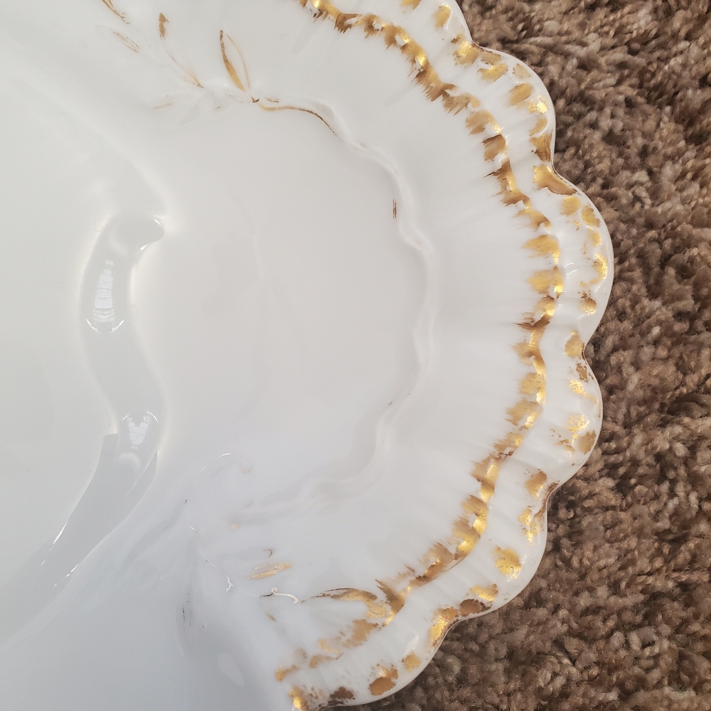 Haviland Co Limoges France White oval Scalloped Serving Platter gold Junor tray - Picture 4 of 12